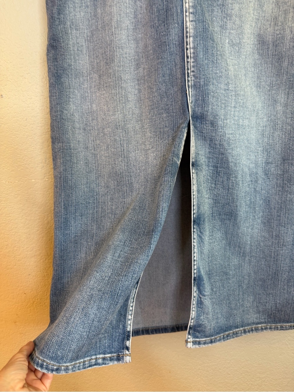 Chico’s Denim Stretch Boho Front Slit 90s Grunge Minimalist CBK Maxi Skirt XL - Picture 5 of 10